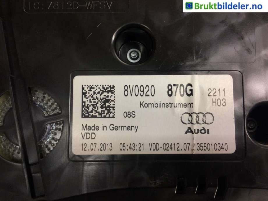 Instrumentpanel til Audi A3 2012-2016 (Type III, Fase 1) (AUDI|8V0 920 870 G|A2C84207600|)