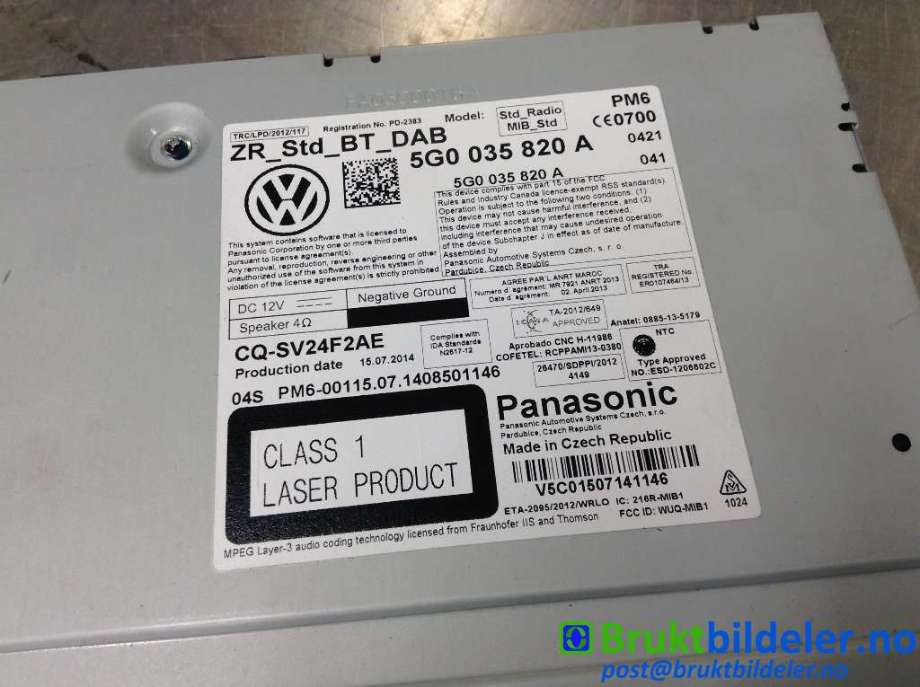 Bilstereo til VW Golf VII 2012-2017 (Fase 1) (VOLKSWAGEN|5G0 035 820 A|)