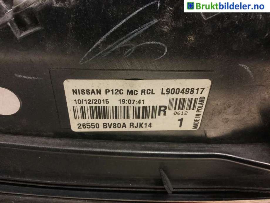 Baklykt høyre til Nissan Juke 2014-2018 (Fase 2)  (NISSAN|26550BV80A|)