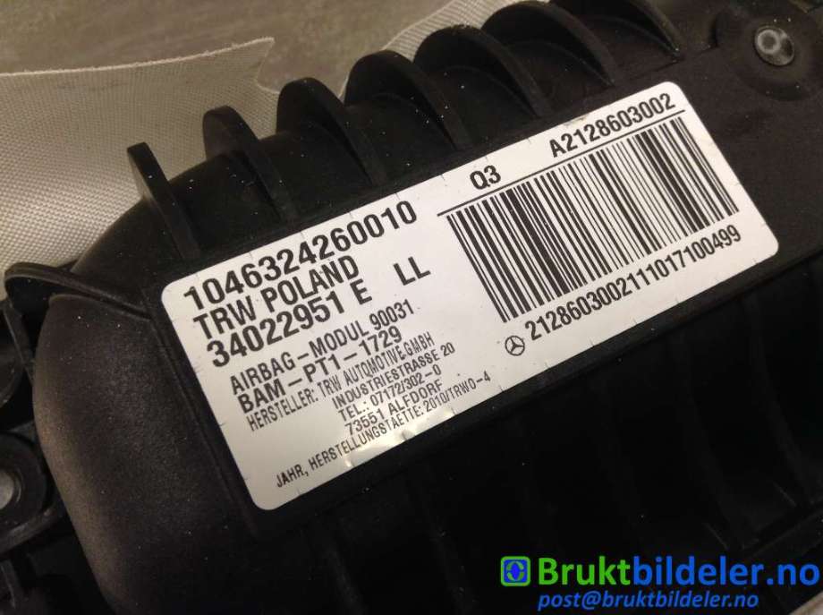 Airbag passasjer til Mercedes E-Klasse 2009-2013 (Fase 1) (W212) (W212) (MERCEDES|212 860 30 02|34022951 E|)