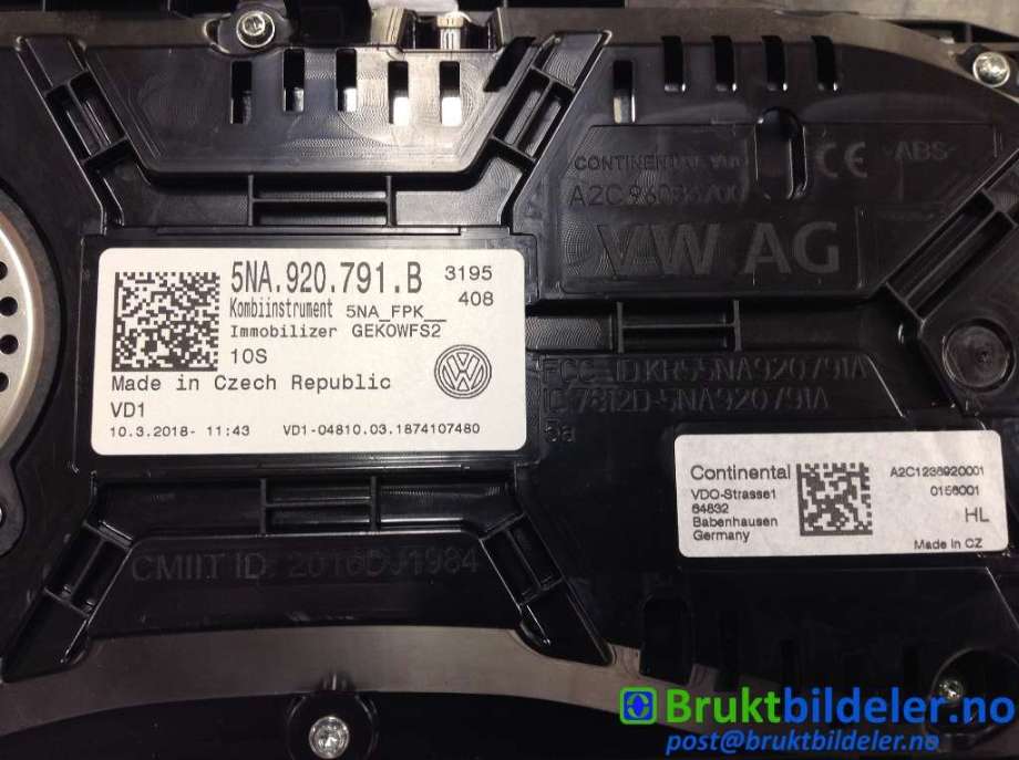 Instrumentpanel til VW Tiguan 2016-2020 (Type II, Fase 1)  (VOLKSWAGEN|5NA 920 791 B|A2C1236920001|)