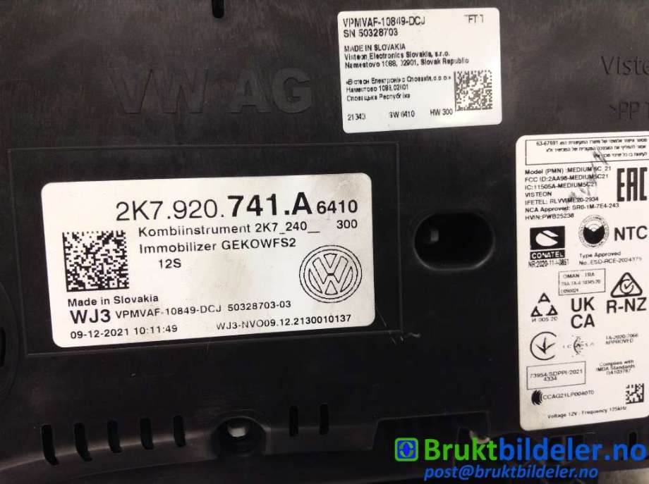 Instrumentpanel til VW Caddy 2020-->> (Type IV)  (VOLKSWAGEN|2K7 920 741 A|)