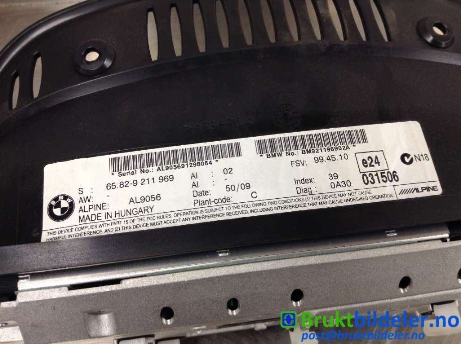 Instrument kjørecomputer til BMW 3-Serie 2005-2011 (E90/E91/E92/E93) (E90/E91/E92/E93) (BMW|65 82 9 211 969|AL905691298064|)