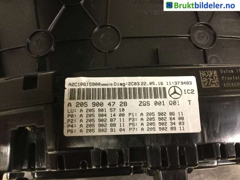 Instrumentpanel til Mercedes C-Klasse 2014-2018 (Fase 1) (W205) (W205) (MERCEDES|A 205 900 47 28|A2C10615900|)