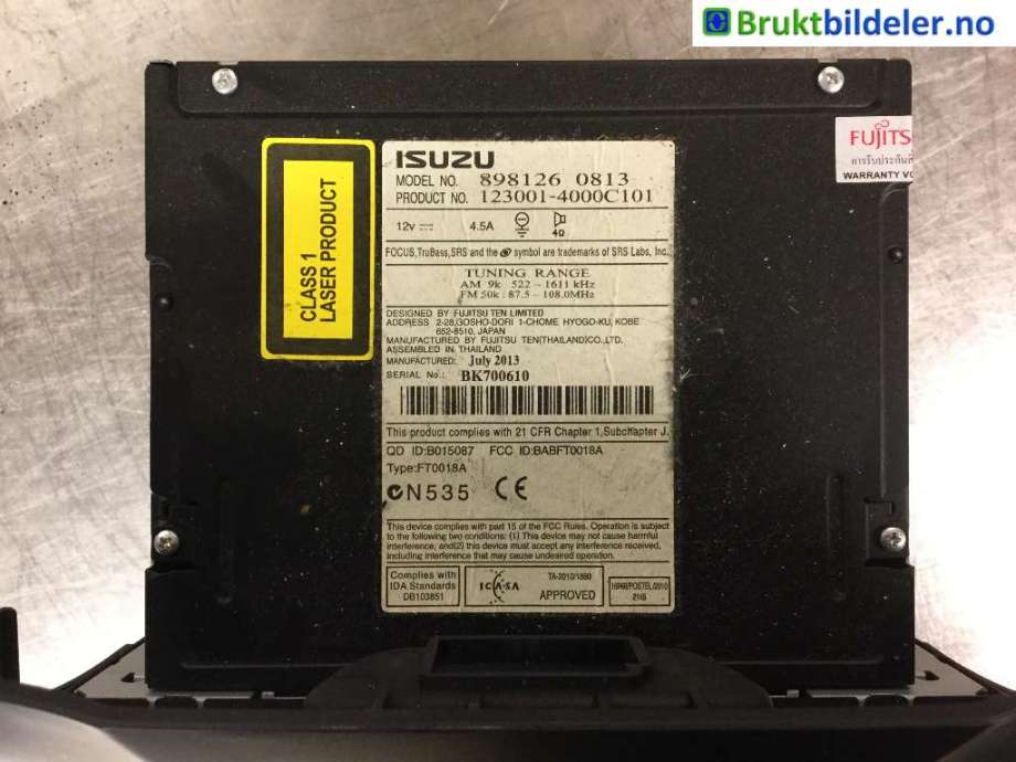 Bilstereo til Isuzu D-Max 2012-2017 (Type II, Fase 1) (ISUZU|898126 0813|123001-4000C101|)