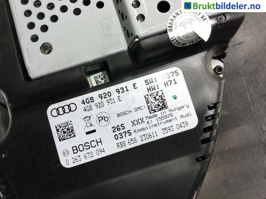 Instrumentpanel til Audi A6 2011-2014 (Type IV, Fase 1) (C7) (C7) (AUDI|4G8 920 931 E|0 263 672 094|)