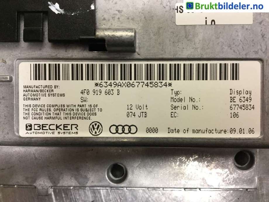 Instrument kjørecomputer til Audi Q7 2006-2010 (Type I, Fase 1) (AUDI|4F0 919 603 B|)