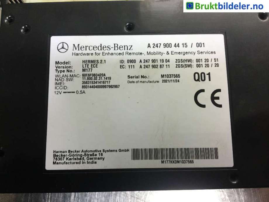Styreenhet diverse til Mercedes GLC, 2015-2022 (X253) (X253) (MERCEDES|A 247 900 44 15)