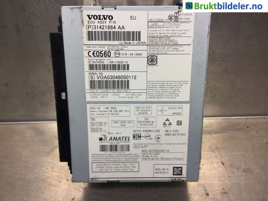 Bilstereo til Volvo V70, 2014-2016 (Type III, Fase 2)  (VOLVO|31421664 AA)