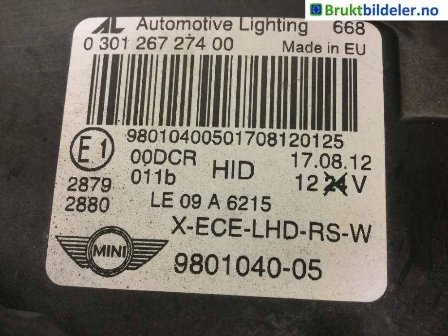 Frontlykt høyre halogen til Mini Countryman 2010-2016 (R60) (R60) (MINI|9801040-05|030126727400|)