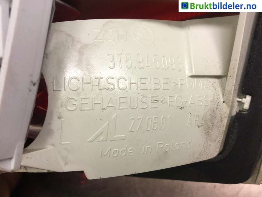 Baklykt venstre indre til Škoda Superb 2008-2015 (Type II) (SKODA|3T5 945 093|)