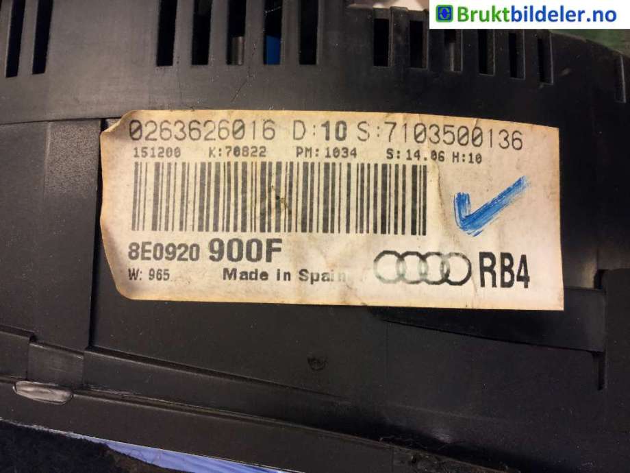 Instrumentpanel til Audi A4 2001-2004 (Type II) (B6) (B6) (AUDI|8E0920900F|)