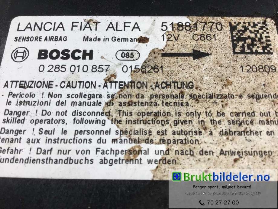 Airbag elektronikk til Fiat Doblo 2010-->> (Type II)  (FIAT|518 81 770|0 285 010 857|)