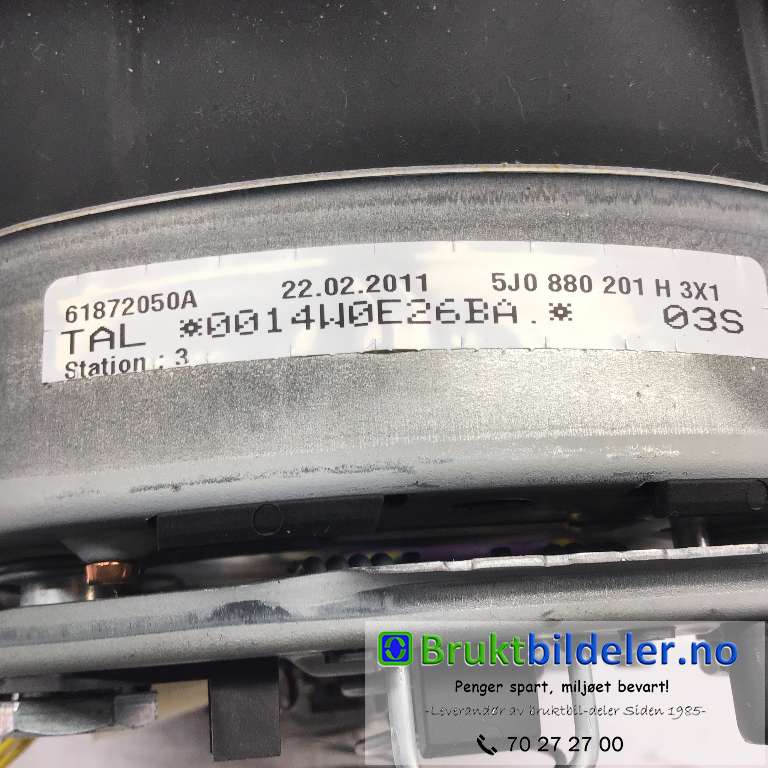 Airbag rattpute til Škoda Fabia 2010-2014 (Type II, Fase 2) (SKODA|5J0 880 201 H|0014W0E26BA|)