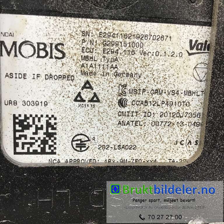 Sensor radar til Hyundai Ioniq Electric 2019-->> (Fase 2)  (HYUNDAI|G299151000|UR8 303919|E294-116)