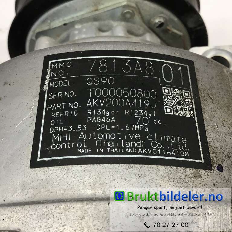 Aircondition kompressor til Mitsubishi Eclipse Cross 2018-->>  (MITSUBISHI|7813A801|1AKV200A419J|)