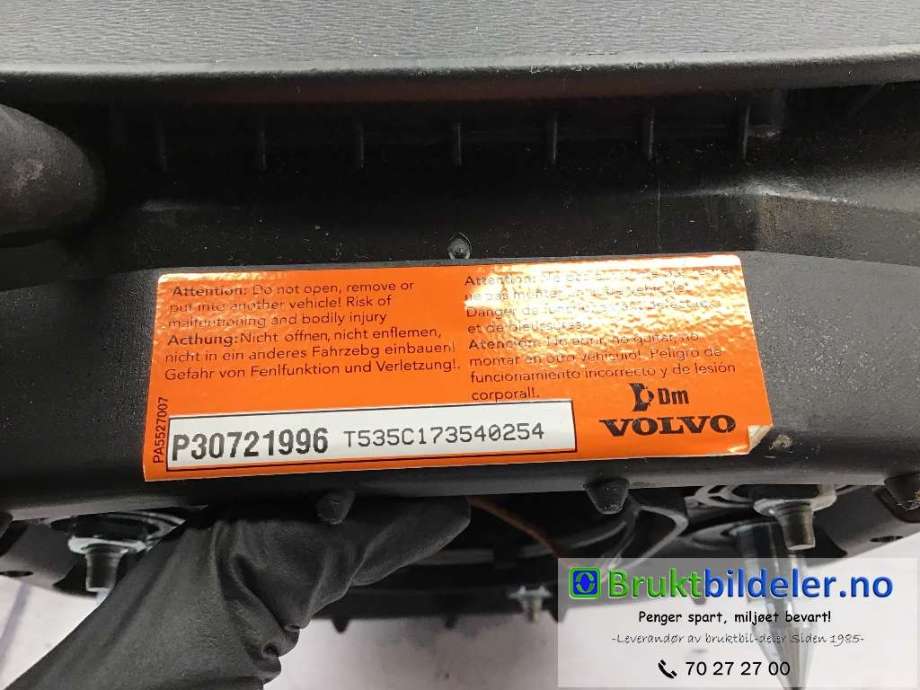 Airbag rattpute til Volvo S80 2006-2013 (Type II, Fase 1)  (VOLVO|30721996|)