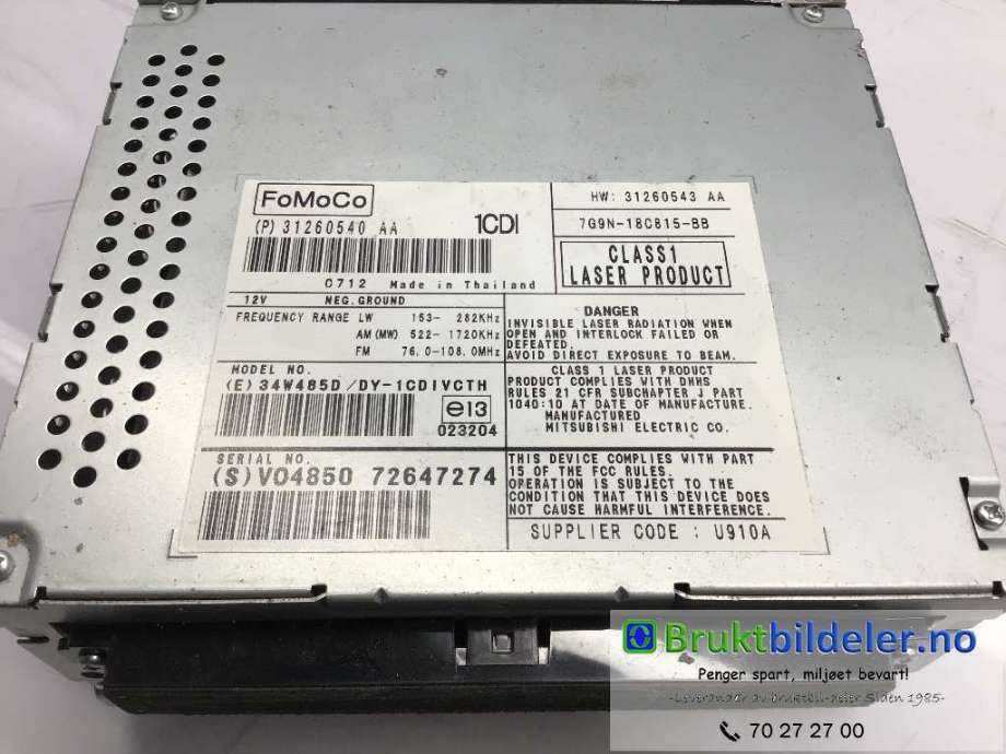 Bilstereo til Volvo S80 2006-2013 (Type II, Fase 1)  (VOLVO|31260540||7G9N-18C815-BB)