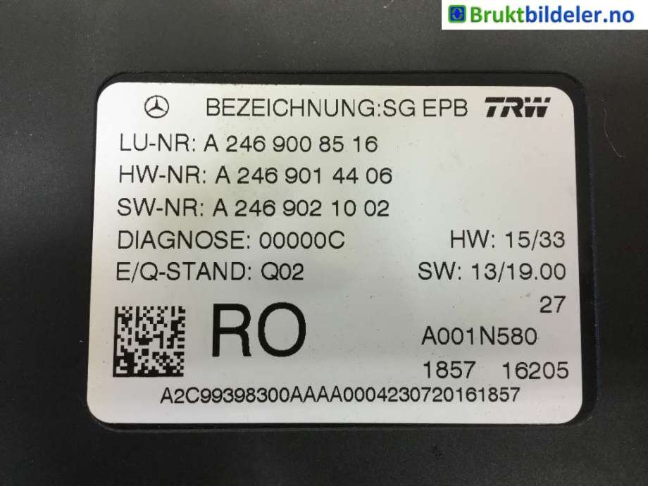 Styreenhet elektrisk parkbrems (EPB - Electric Parking Brake) til Mercedes B-Klasse 2011-2018 (W246) (W246) (MERCEDES|A 242 900 06 01|A 246 901 44 06|)