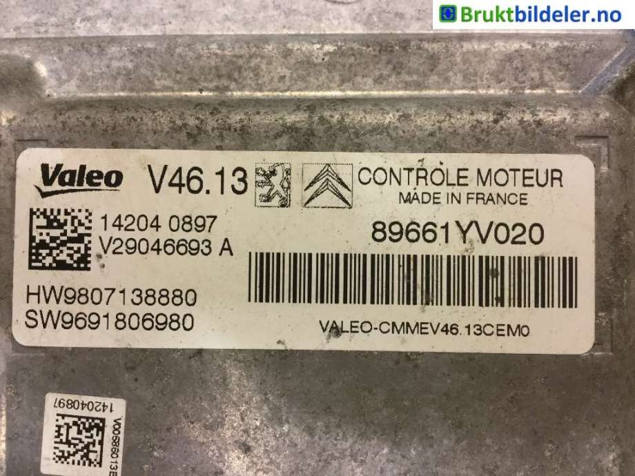 Styreenhet motor til Citroën C1 2014-->> (Type II)  (CITROEN|89661YV020|)