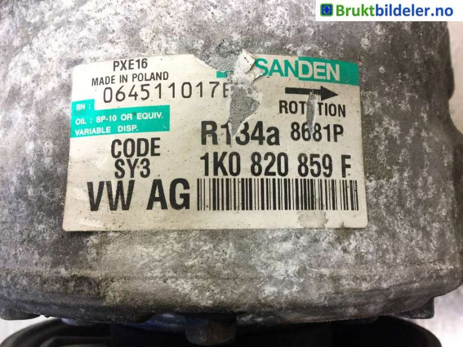 Aircondition kompressor til VW Touran 2007-2010 (Type I, Fase 2) (VOLKSWAGEN|1K0 820 859 F|064511017B4|)