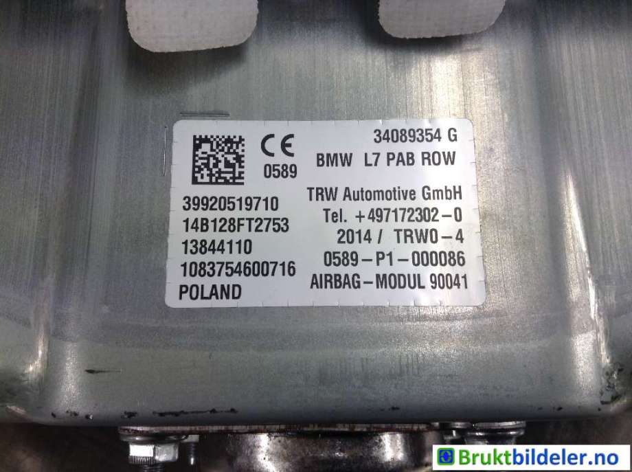 Airbag passasjer til BMW 3-Serie 2012-2018 (F30/F31/F34) (F30/F31/F34) (BMW|39 92 0 519 710|34089354G|)
