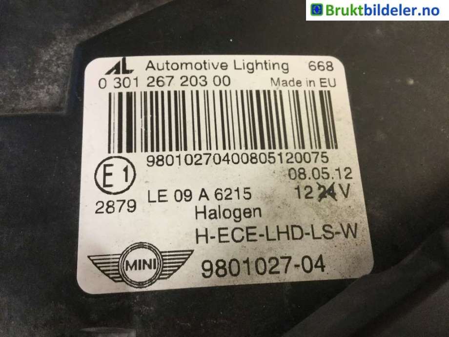 Frontlykt venstre halogen til Mini Countryman 2010-2016 (R60) (R60) (MINI|9 801 027-04|)
