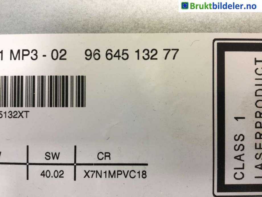 Bilstereo til Peugeot Partner 2008-2015 (Type II, Fase 1)  (PEUGEOT|96 645 132 77|)