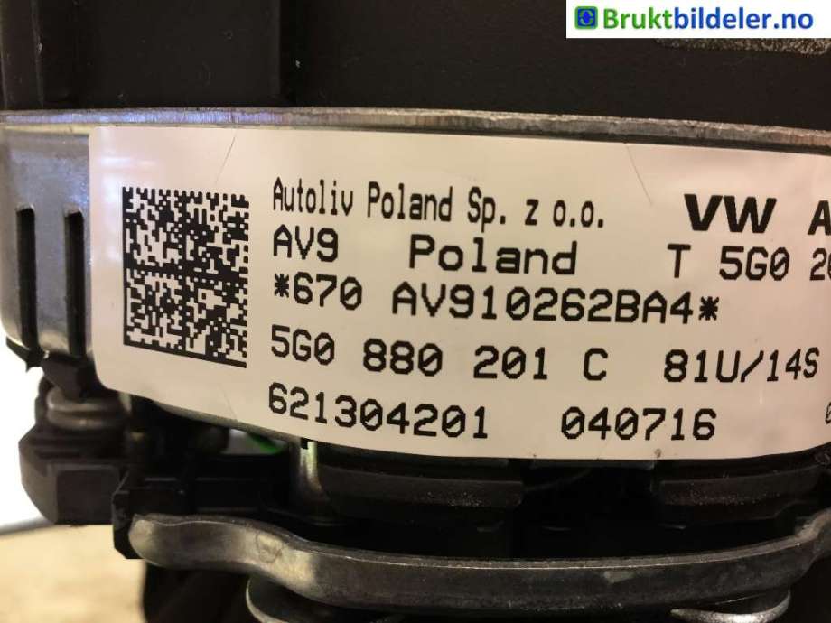 Airbag rattpute til VW Passat 2015-2019 (Fase 1) (B8) (B8) (VOLKSWAGEN|5G0 880 201 C|)