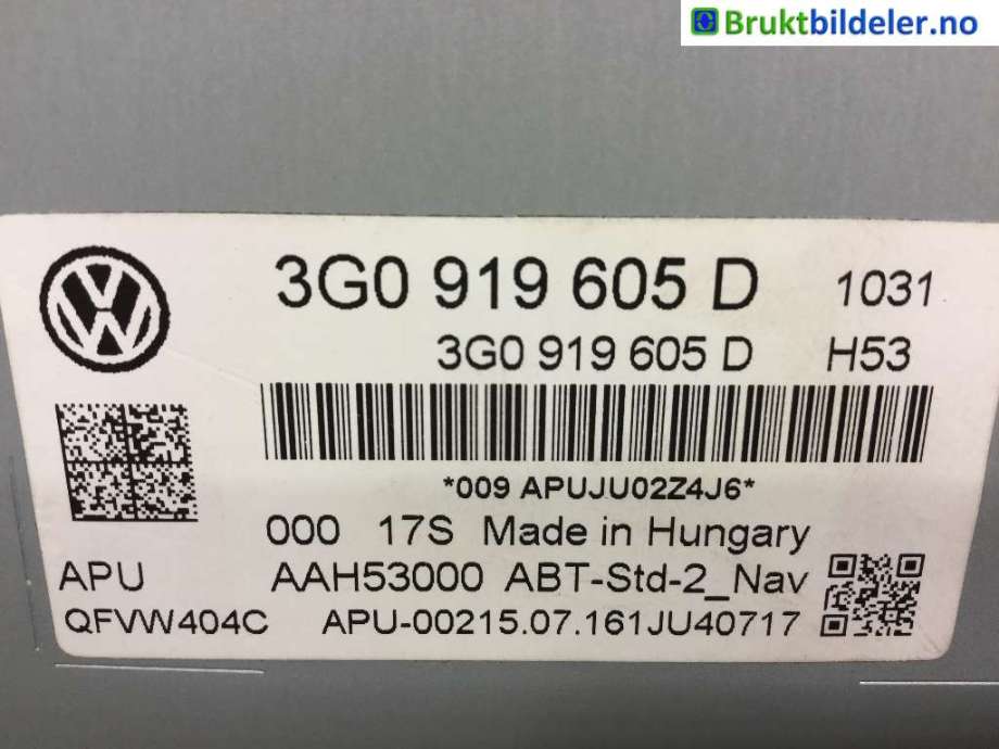 Instrument kjørecomputer til VW Passat 2015-2019 (Fase 1) (B8) (B8) (VOLKSWAGEN|3G0 919 605 D|)