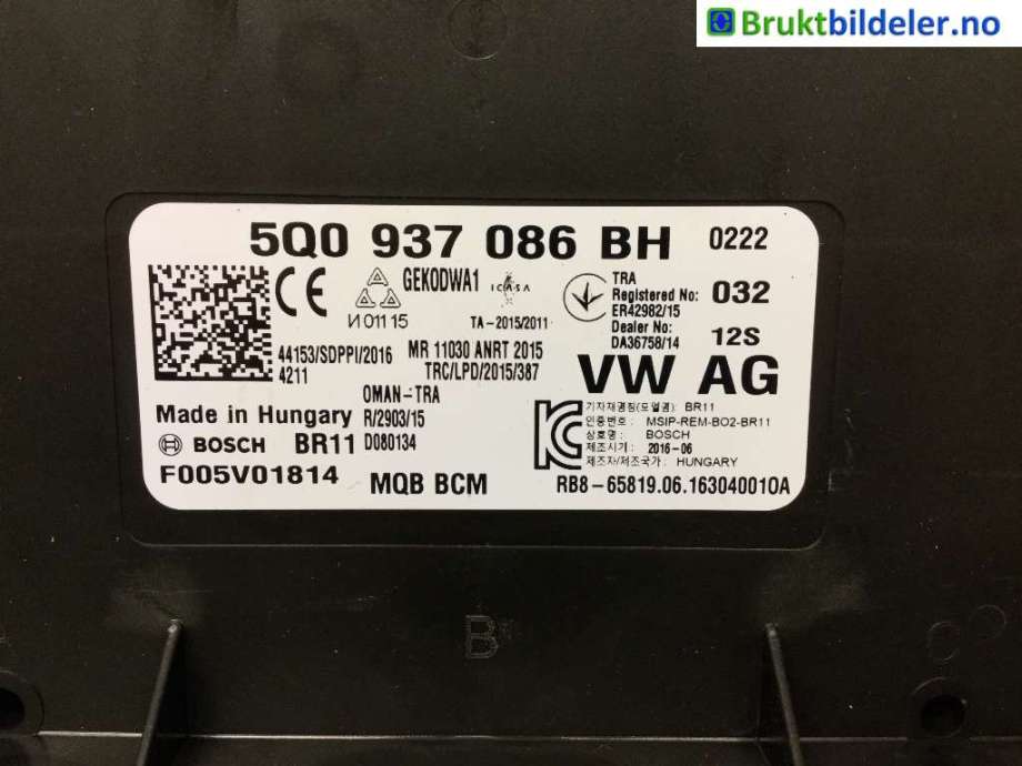 Styreenhet comfort (BCM) til VW Passat 2015-2019 (Fase 1) (B8) (B8) (VOLKSWAGEN|5Q0 937 086 BH|)