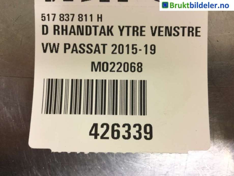 Dørhåndtak utv venstre til VW Passat, 2015-2019 (Fase 1) (B8) (B8) (VOLKSWAGEN|517 837 811 H)