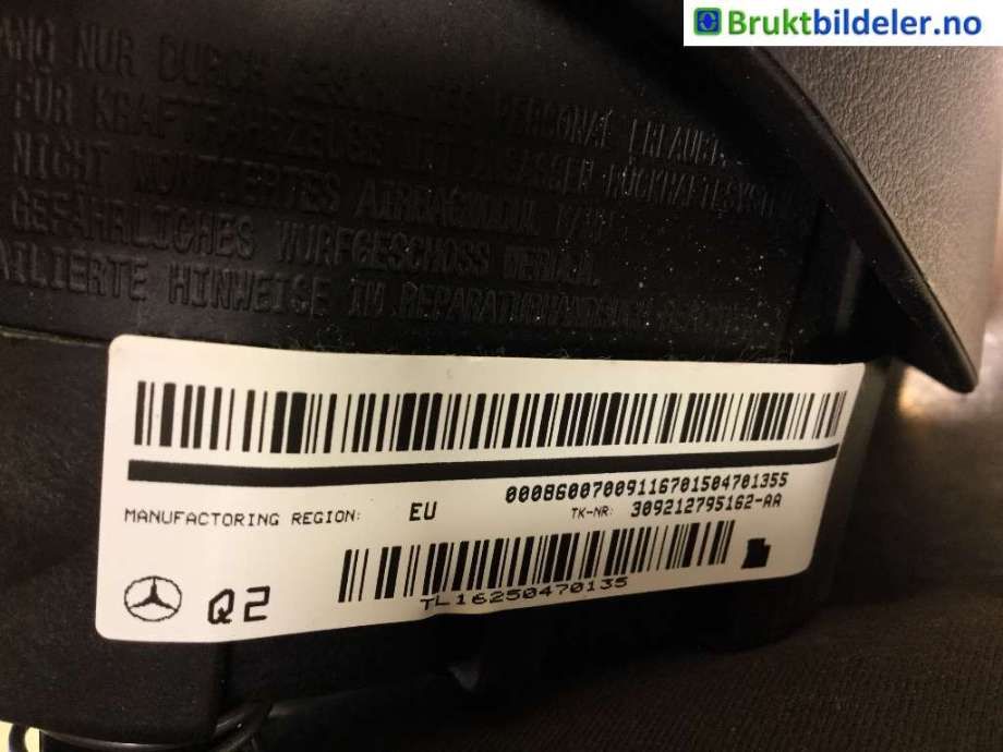 Airbag rattpute til Mercedes B-Klasse 2011-2018 (W246) (W246) (MERCEDES|A 000 860 07 00|309212795162-AA|)