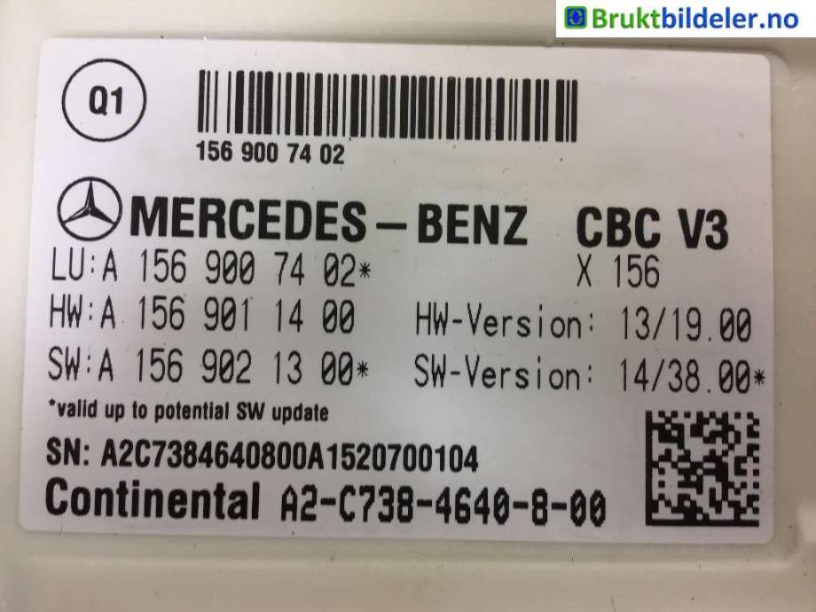 Styreenhet comfort (BCM) til Mercedes B-Klasse 2011-2018 (W246) (W246) (MERCEDES|A 156 900 74 02|A2-C783-4640-8-00|)