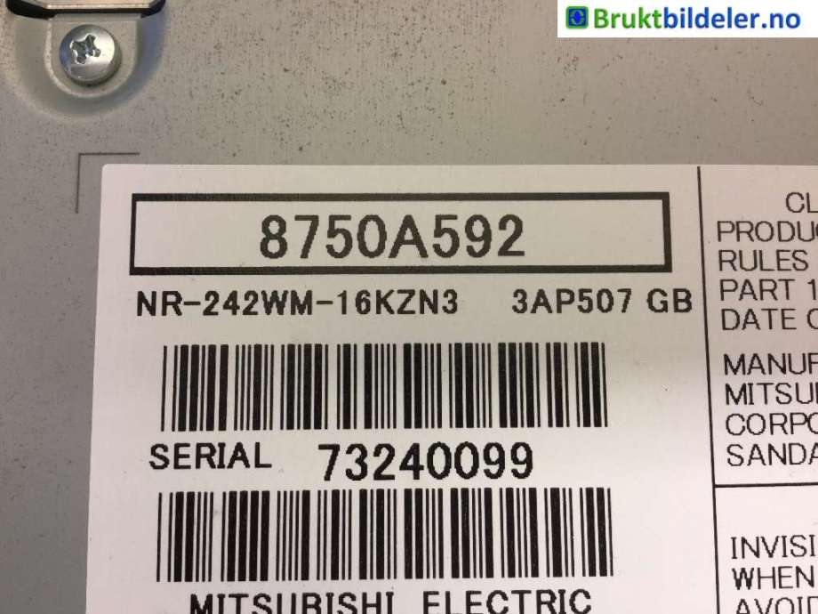 Bilstereo til Mitsubishi Outlander 2015-->> (Type III, Fase 2)  (MITSUBISHI|8750A589|)