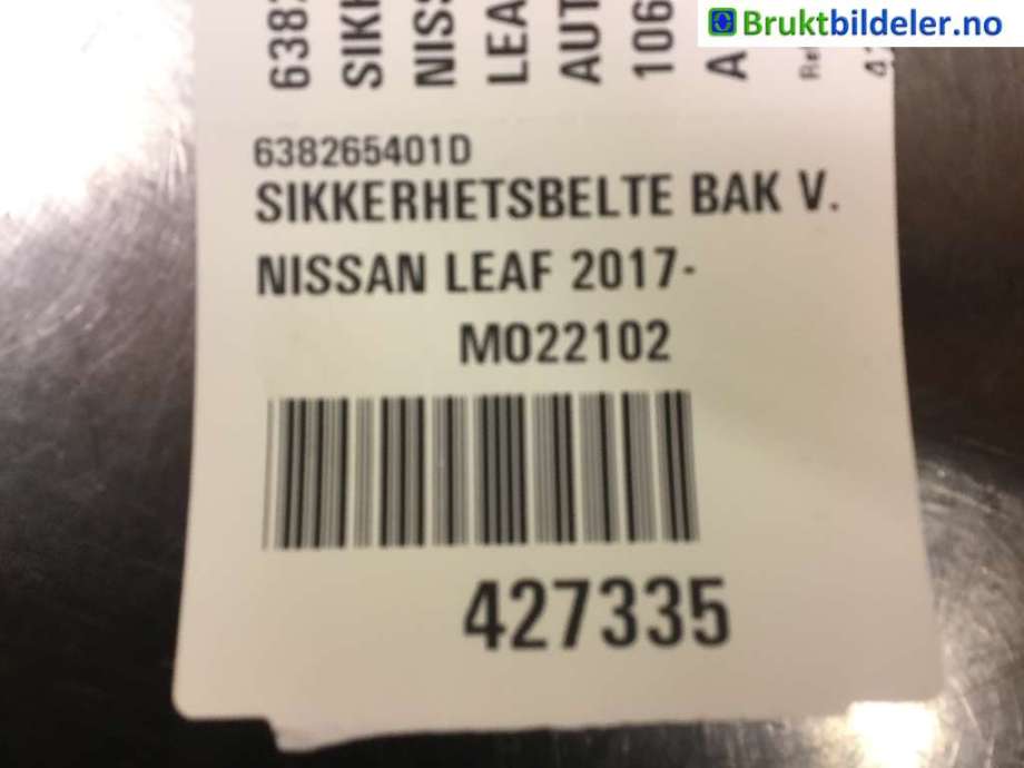 Sikkerhetsbelte bak høyre til Nissan Leaf 2018-->> (Type II)  (NISSAN|638265301D|074X090RH|)