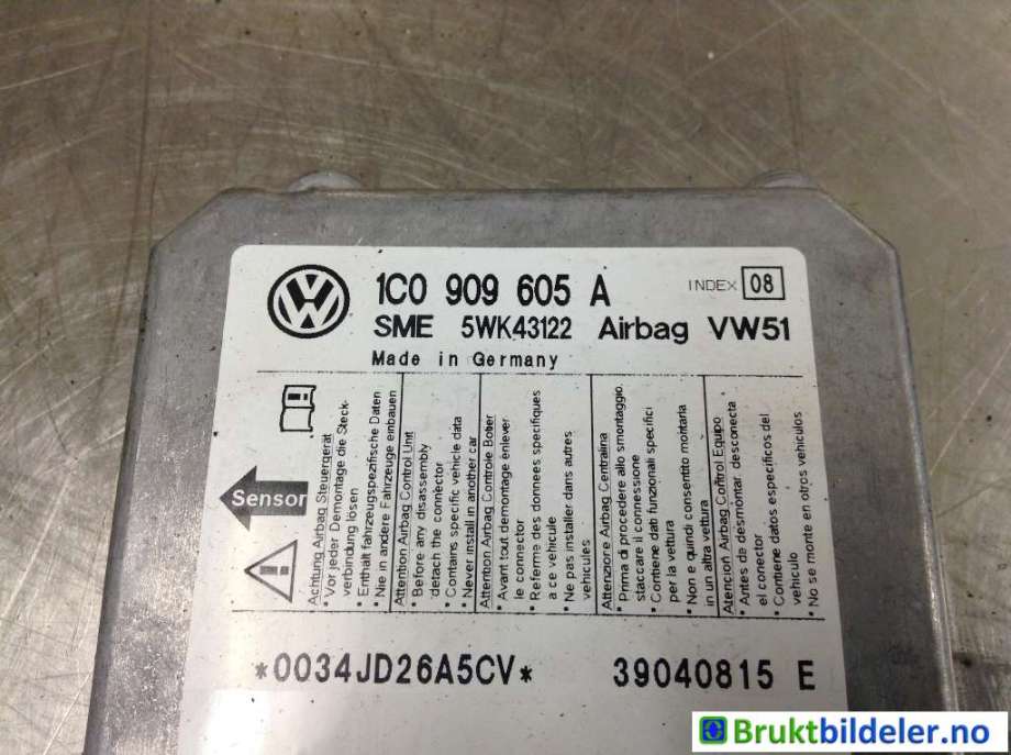Airbag elektronikk til VW Transporter / Caravelle 2003-2009 (Fase 1) (T5) (T5) (VOLKSWAGEN|1C0 909 605 A|5WK43122|)