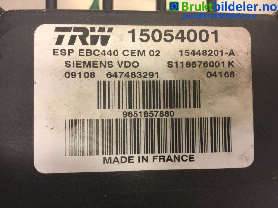 ABS sentral til Peugeot 407 2004-2010 (PEUGEOT|96 518 578 80|15054001|S118676001 K)