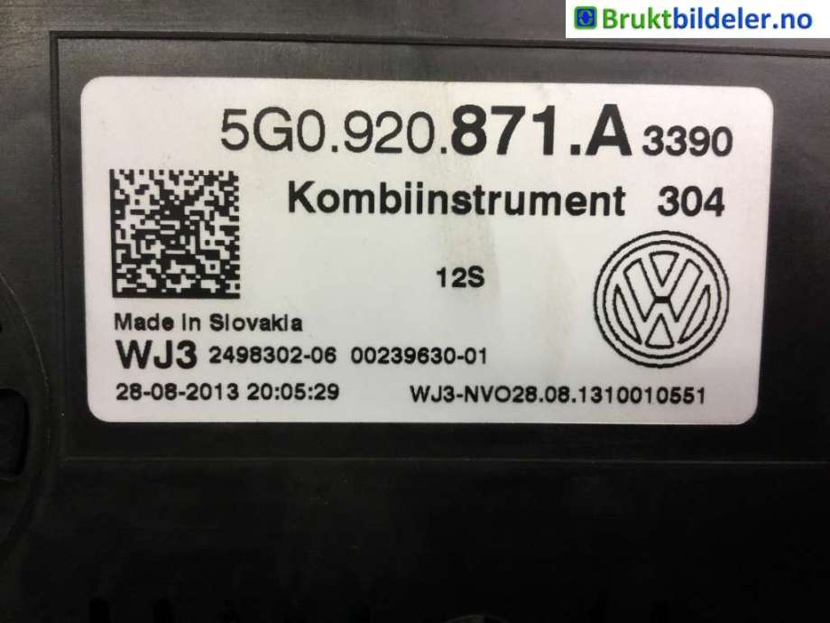 Instrumentpanel til VW Golf VII 2012-2017 (Fase 1)  (VOLKSWAGEN|5G0 920 871 A|)
