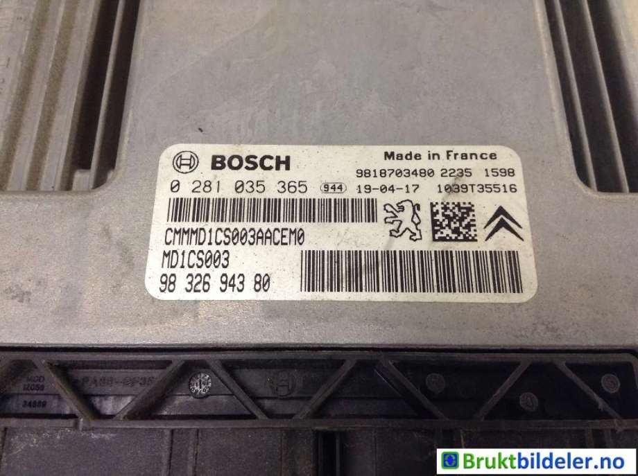 Styreenhet motor til Peugeot Partner 2019-->> (Type III)  (PEUGEOT|9832694380|0 281 035 365|)