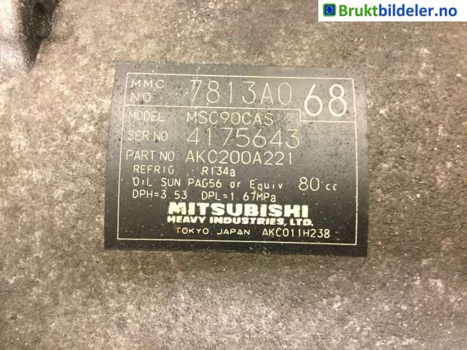 Aircondition kompressor til Mitsubishi Outlander 2007-2010 (Type II, Fase 1)  (MITSUBISHI|7813A068|AKC200A221|)