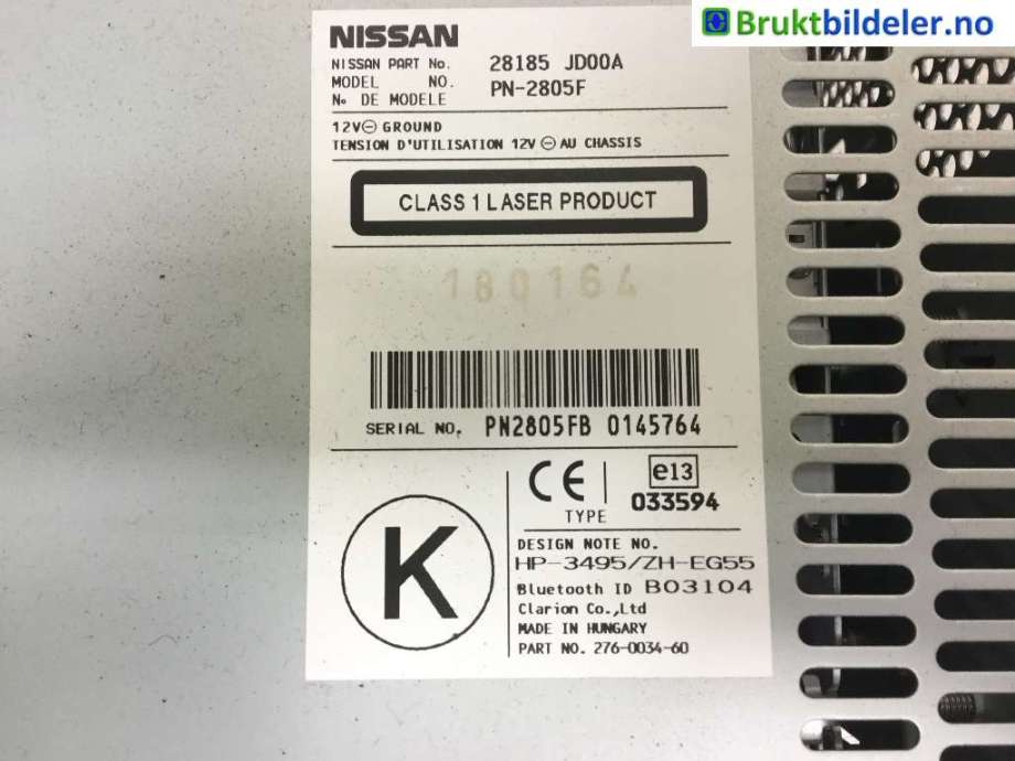 Bilstereo til Nissan Qashqai 2007-2010 (Type I, Fase 1) (NISSAN|28185-JD00A|)