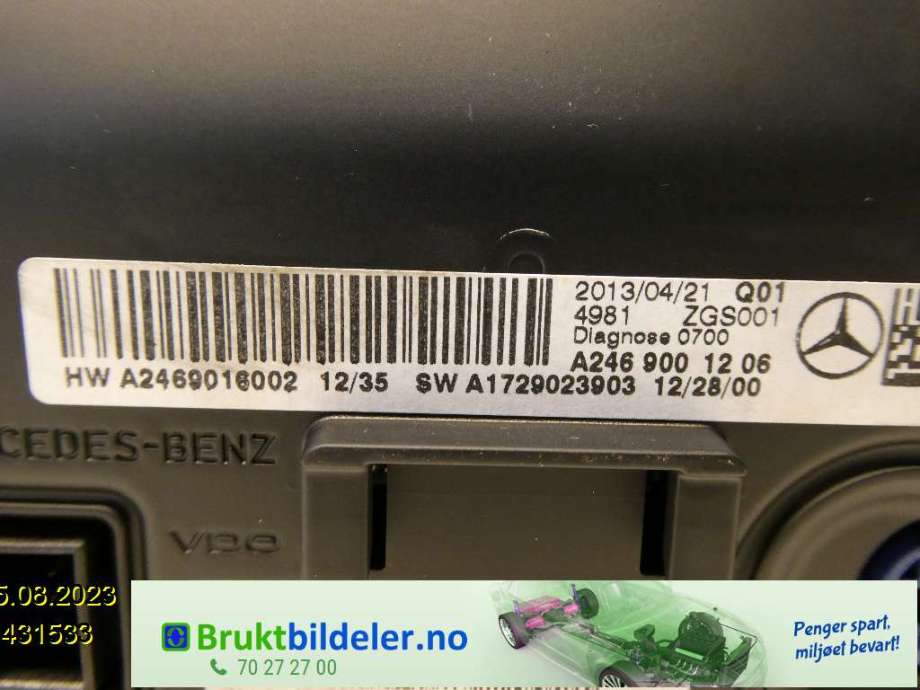Instrument kjørecomputer til Mercedes B-Klasse 2011-2018 (W246) (W246) (MERCEDES|A2469016002|A2C37337500|A246 901 60 02)