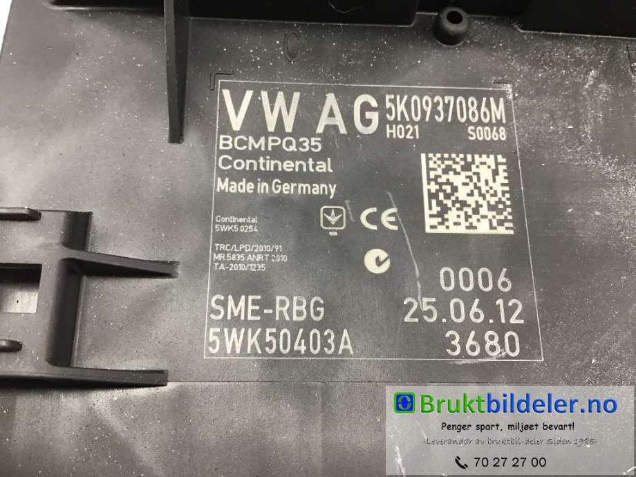 Styreenhet comfort (BCM) til VW Sharan 2010-->> (Type II) (VOLKSWAGEN|5K0 937 086 M|5WK50403A|)
