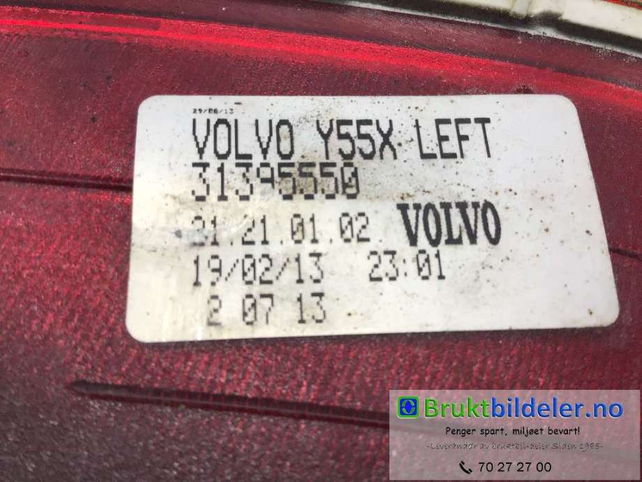 Baklykt fra støtfanger til Volvo V40 2012-2019  (VOLVO|31395550|)