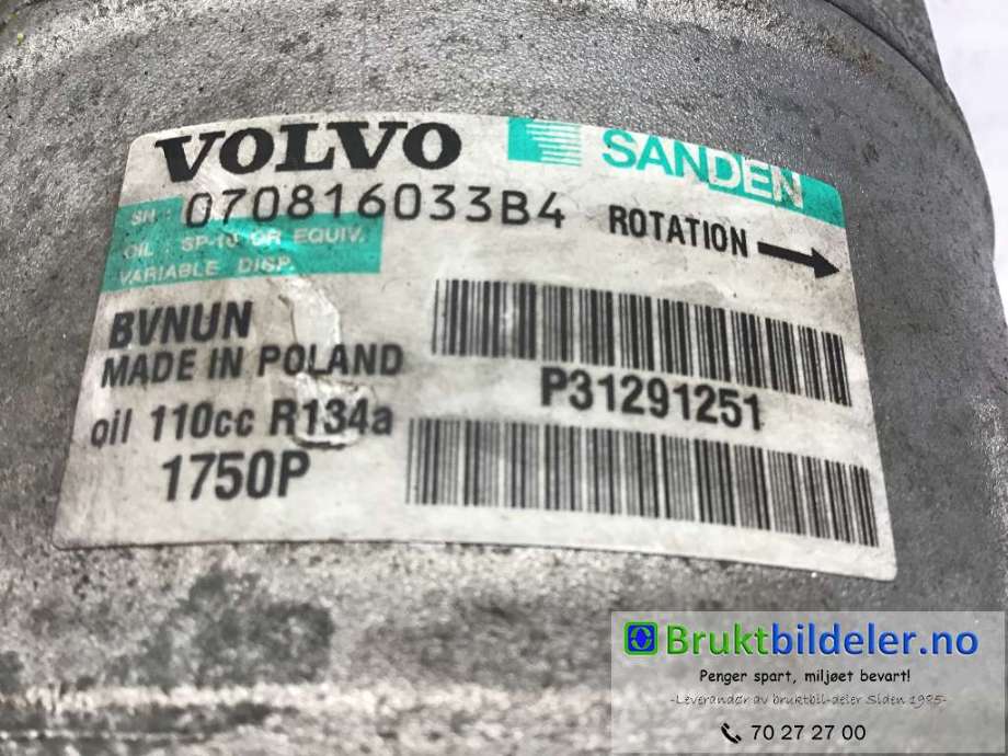 Aircondition kompressor til Volvo V40 2012-2019  (VOLVO|P31291251|)