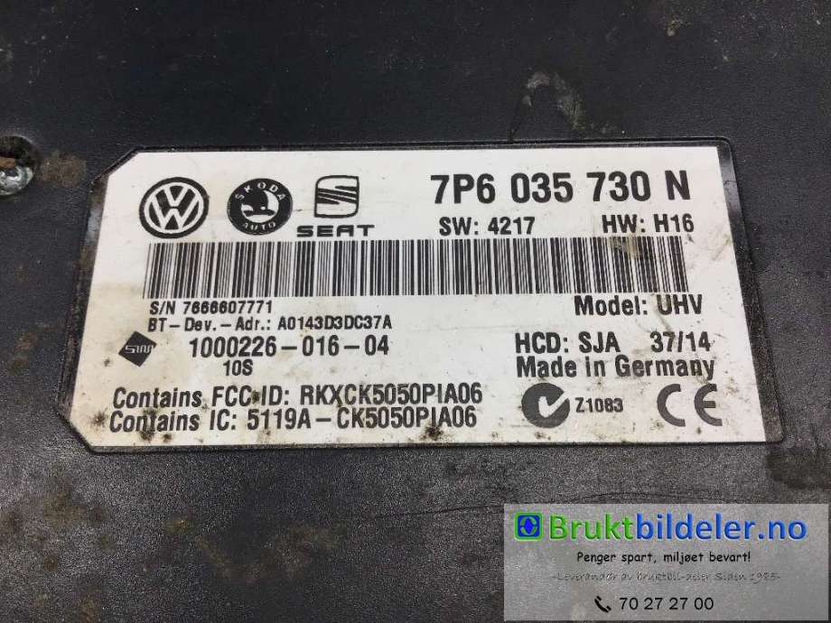 Styreenhet diverse til Škoda Superb 2008-2015 (Type II)  (SKODA|7P6 035 730 N|)