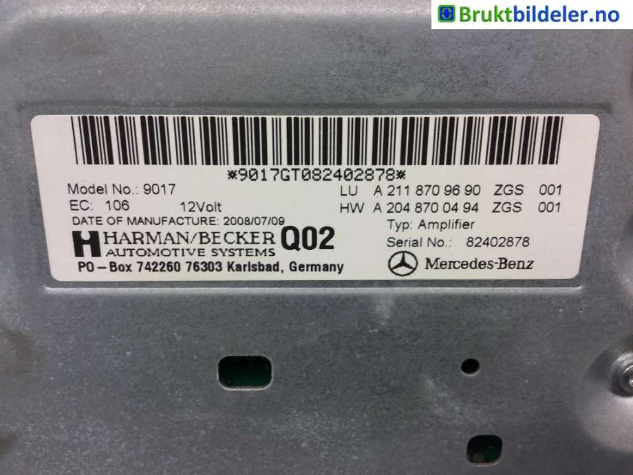 Bilstereo forsterker til Mercedes CLK 2002-2009 (C209) (C209) (MERCEDES|A 204 870 04 94|)
