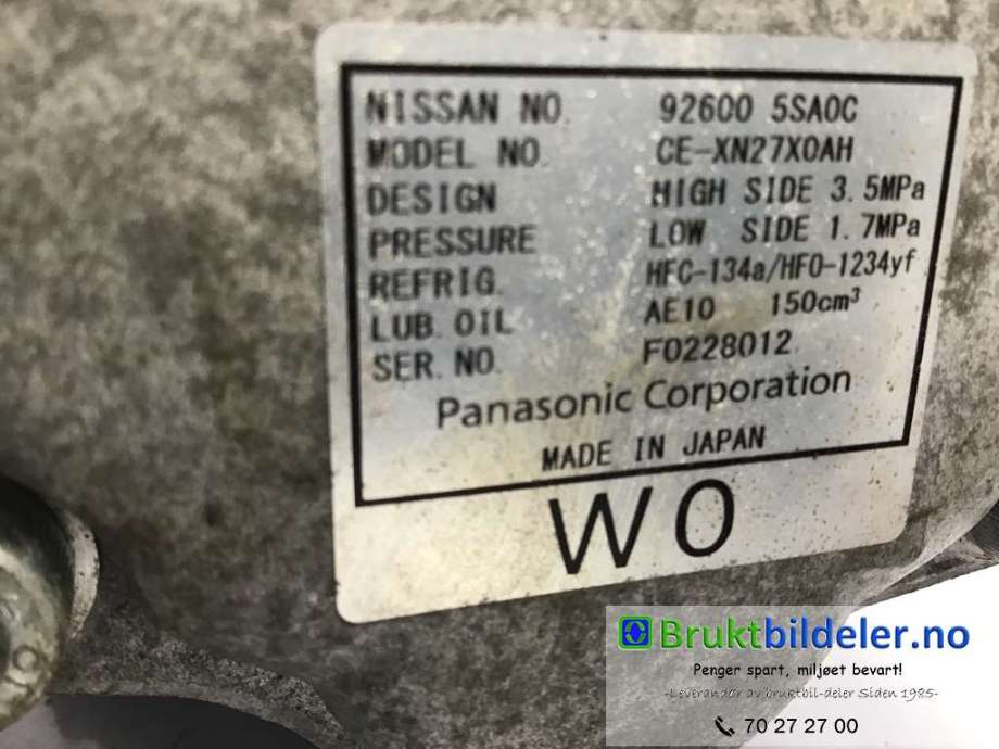 Aircondition kompressor til Nissan Leaf 2018-->> (Type II)  (NISSAN|92600-5SA0C|)