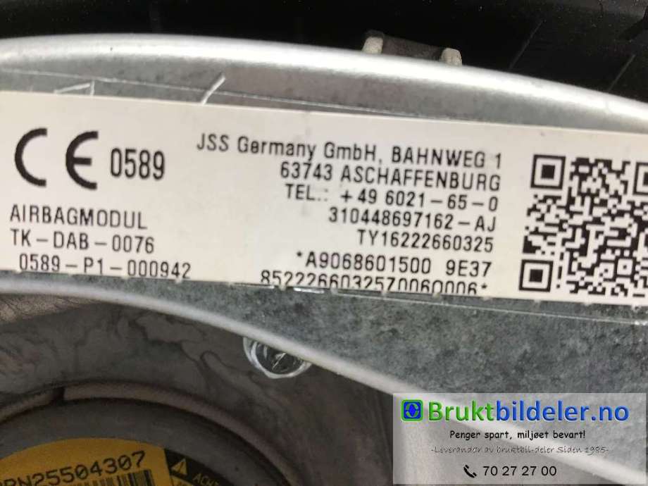 Airbag rattpute til Mercedes Sprinter 2013-2018 (Fase 2) (906) (906) (MERCEDES|A 906 860 15 00|)